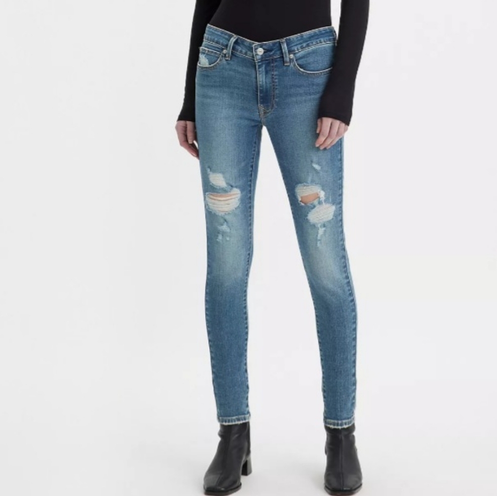 Levis Strauss Womens 711 Skinny Ankle Jeans Mid Rise 18W Plus Blue - Picture 1 of 14